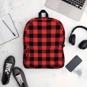 Canvas Red & Black Plaid Backpack!